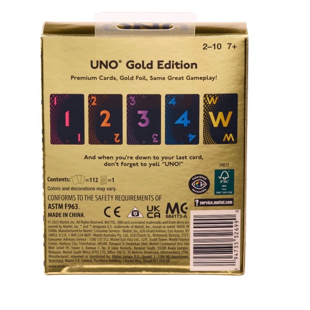 UNO Card Game: Gold Edition. Collectible Deck with Foil Accents. NEW - Picture 6 of 8